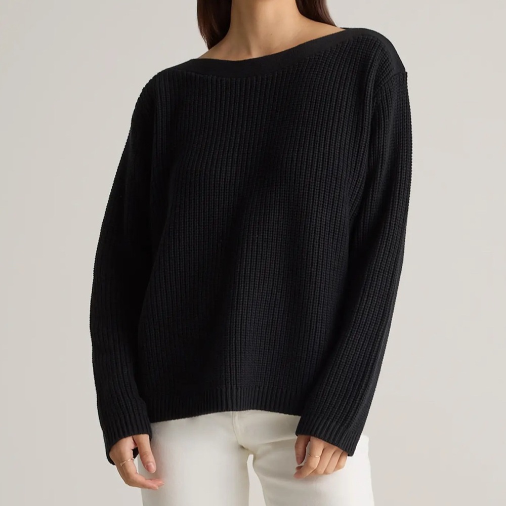 Quince 100% Organic Cotton Fisherman Boatneck Sweater Black Medium M Neutral